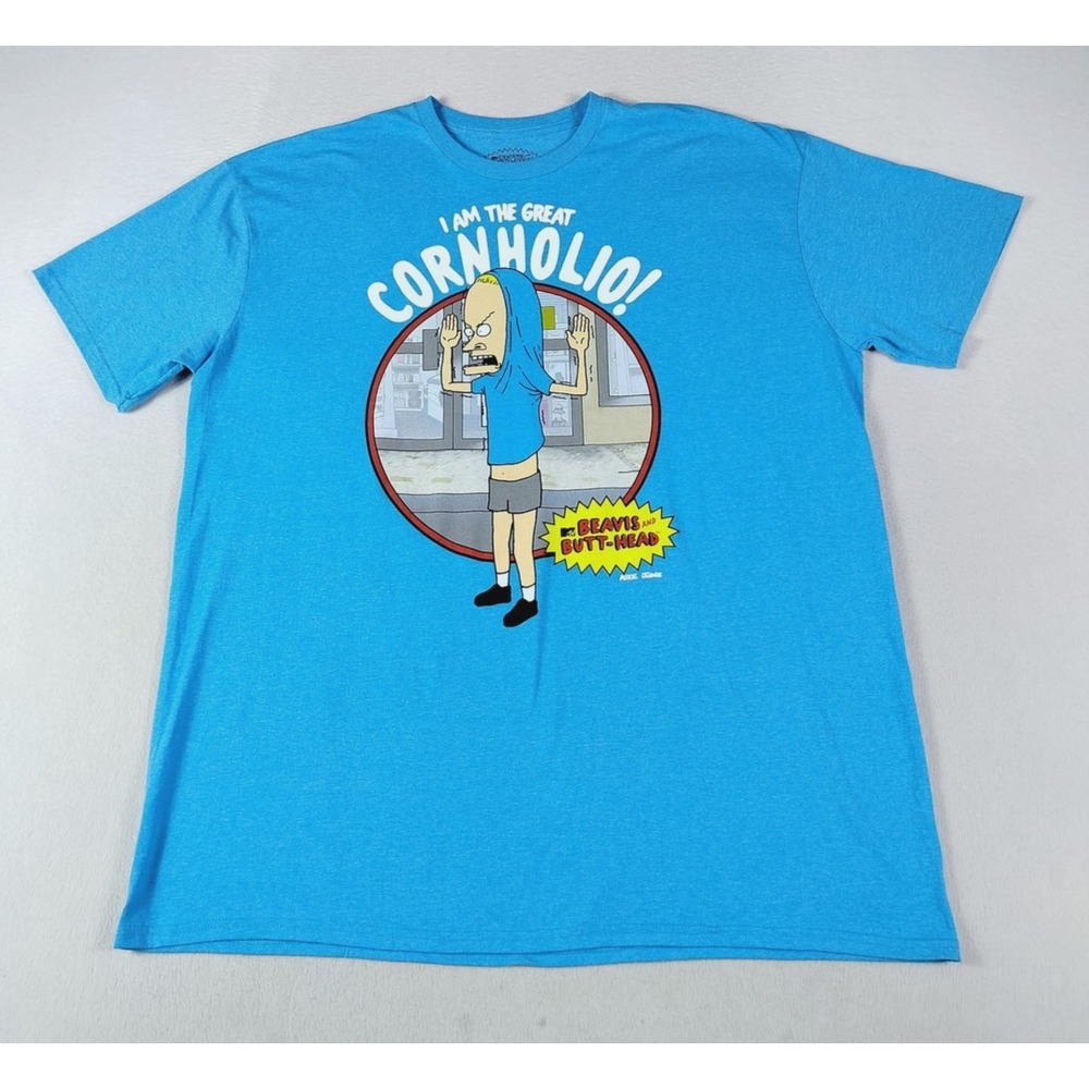 Beavis‎ And Butt Head Great Cornholio Shirt Mens 2XL Blue Graphic Cartoon Tee